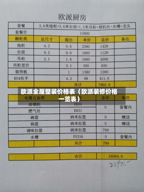 欧派全屋整装价格表（欧派装修价格一览表）