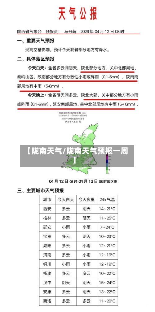 【陇南天气/陇南天气预报一周】-第1张图片